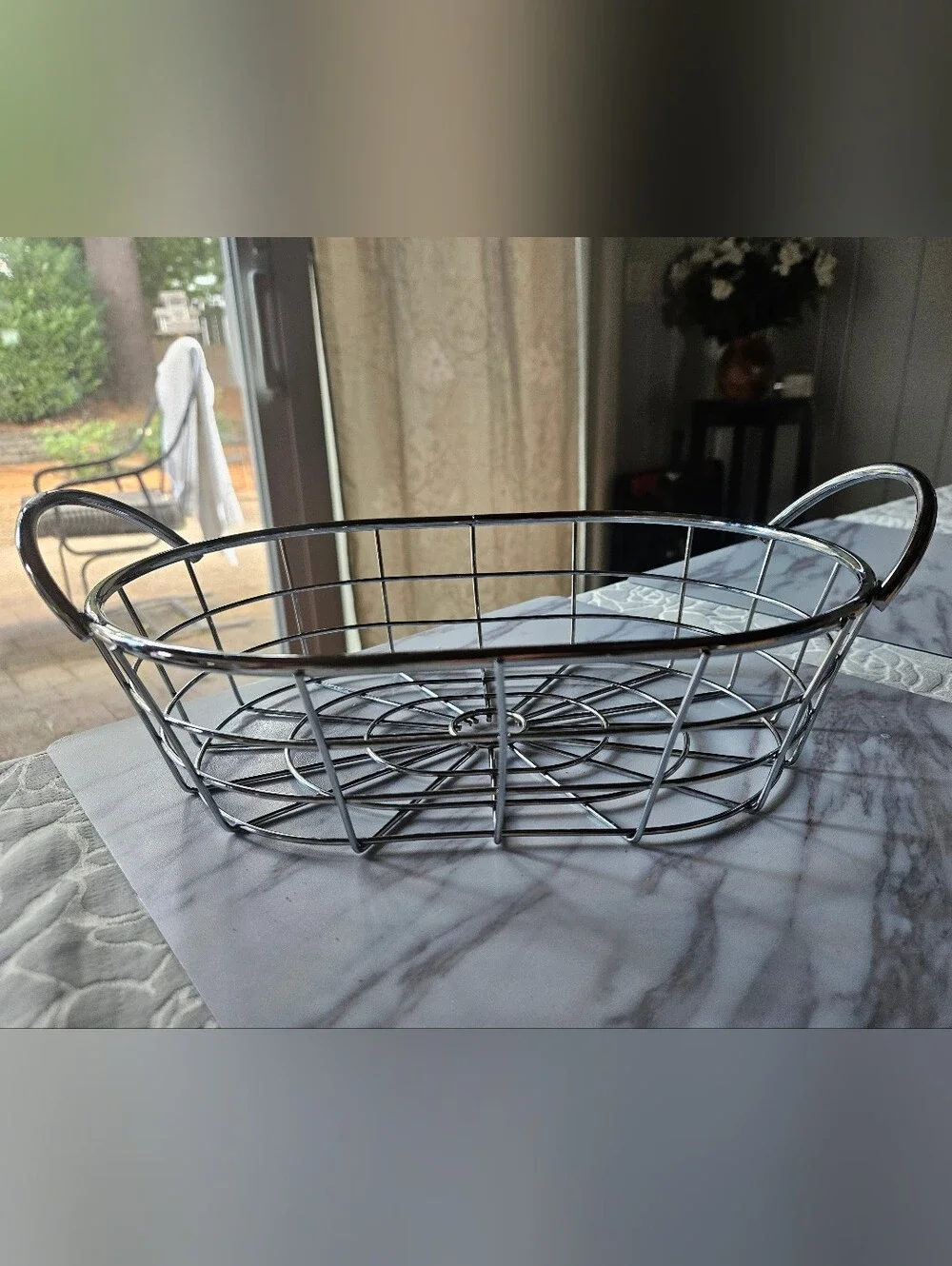 Chrome Wire Serving Basket with Handles - Silver